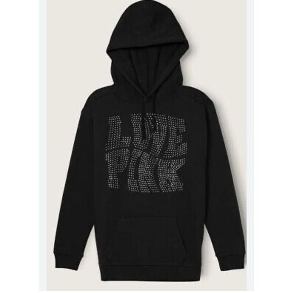 VS pink pullover hooded sweatshirt- hoodie xxl oversized plus black bling - Picture 3 of 9